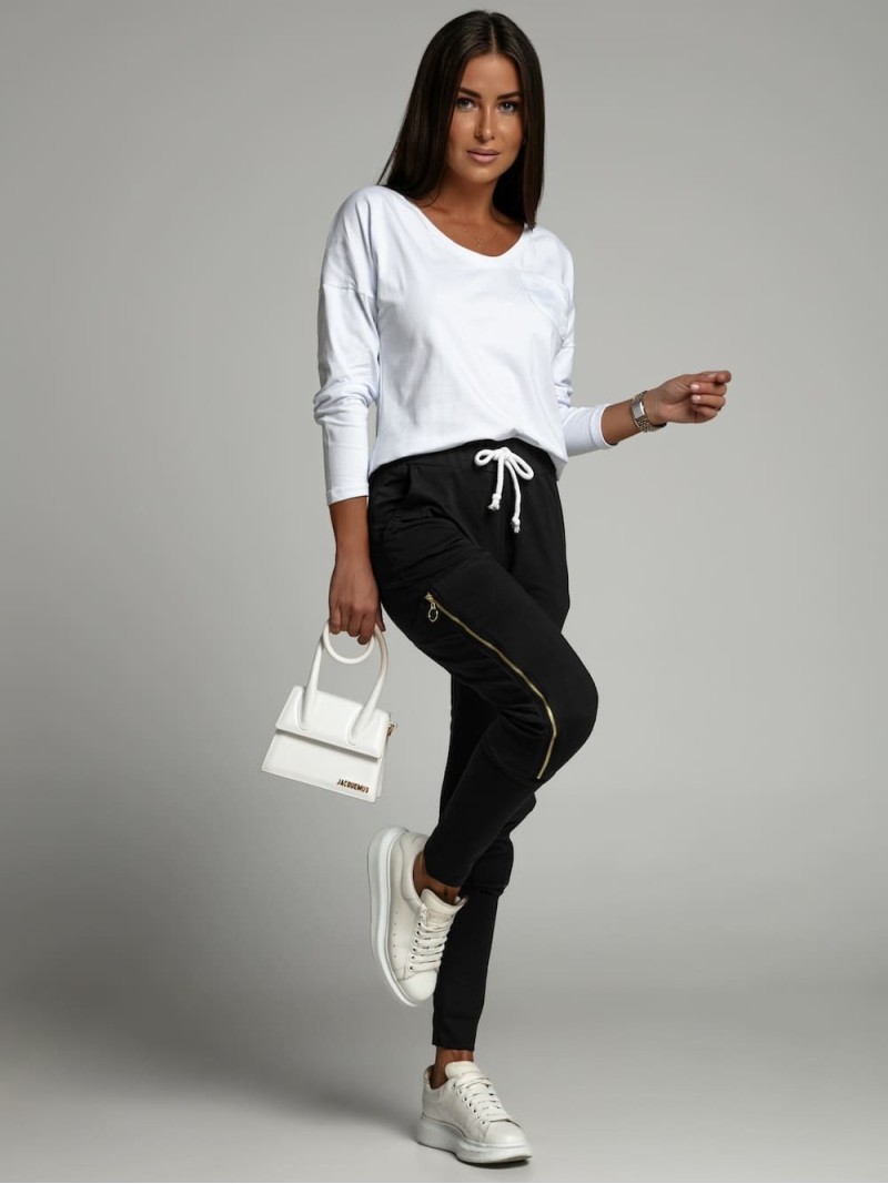 Women\'s set of cargo pants and blouse, white and black FK607 - Online store - Boutique